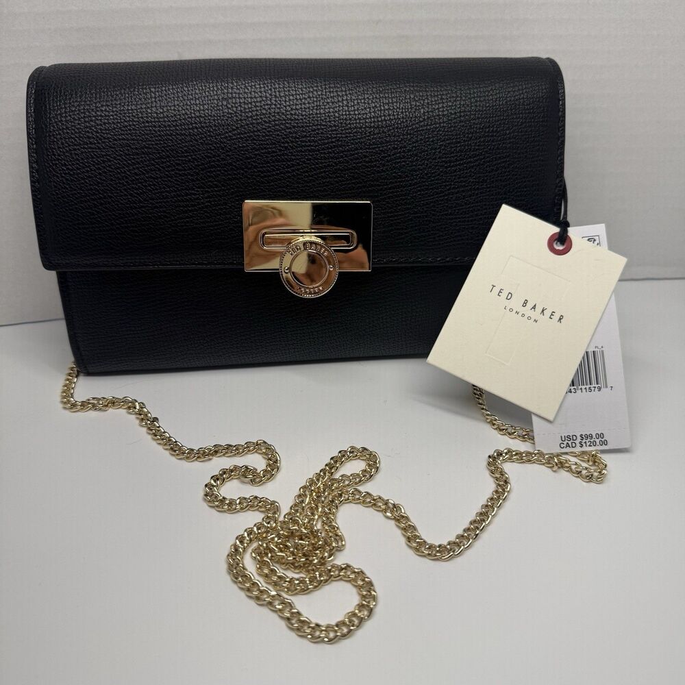 Ted Baker Parisa Chain Strap Crossbody Flap Closure Gold Toggle Logo Latch Bag